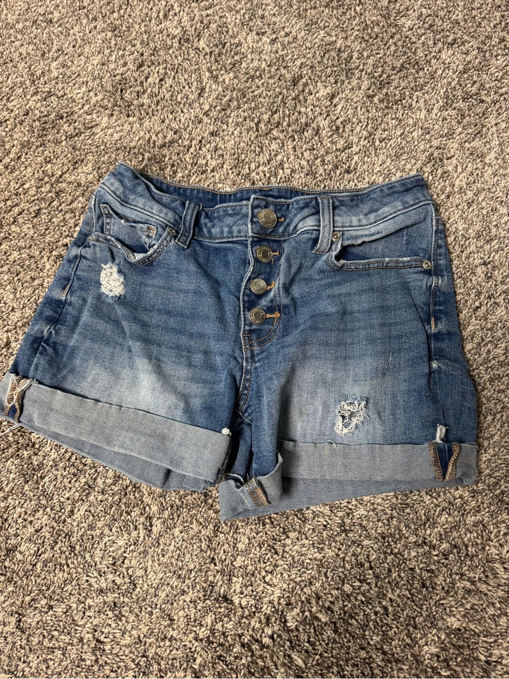 Maurices Distressed Roll-Cuff Denim Shorts - Blue